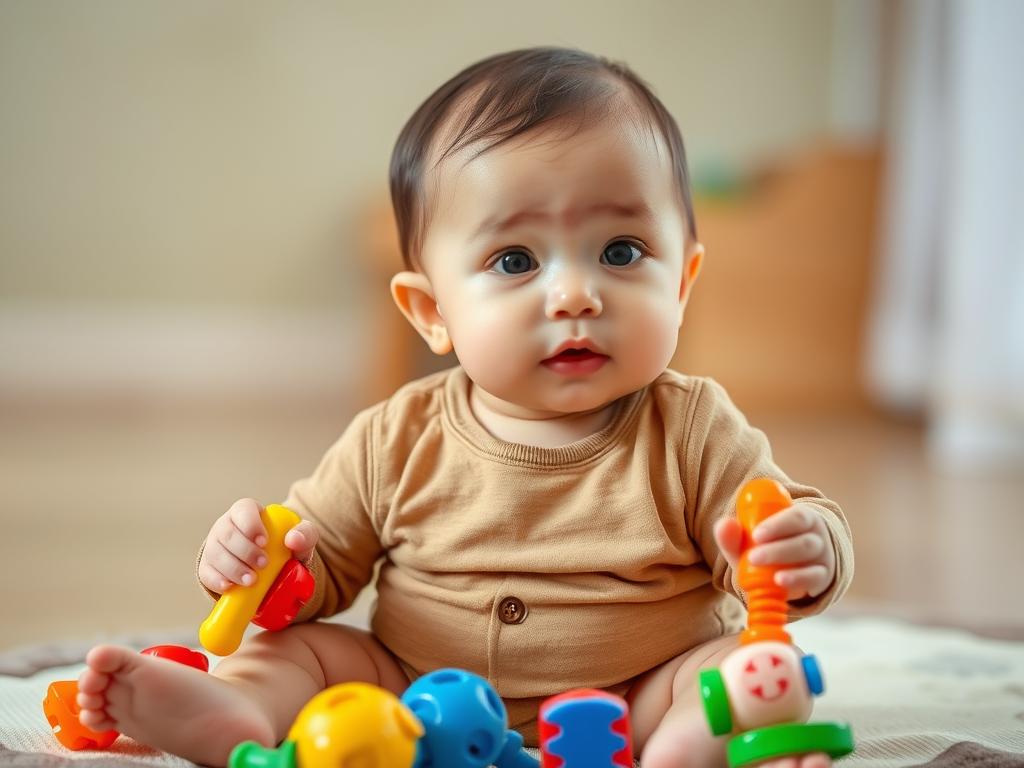 10-miesięczne dziecko podczas zabawy pokazujące typowe umiejętności dla tego wieku