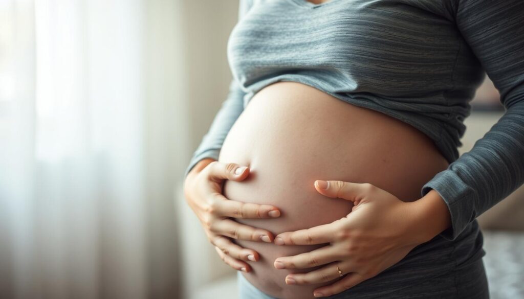 Brązowe plamienie w ciąży - kobieta w ciąży odczuwająca niepokojące objawy