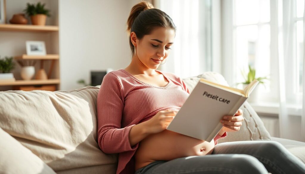 Brązowe plamienie w ciąży - kobieta w ciąży odpoczywająca i dbająca o zdrowie