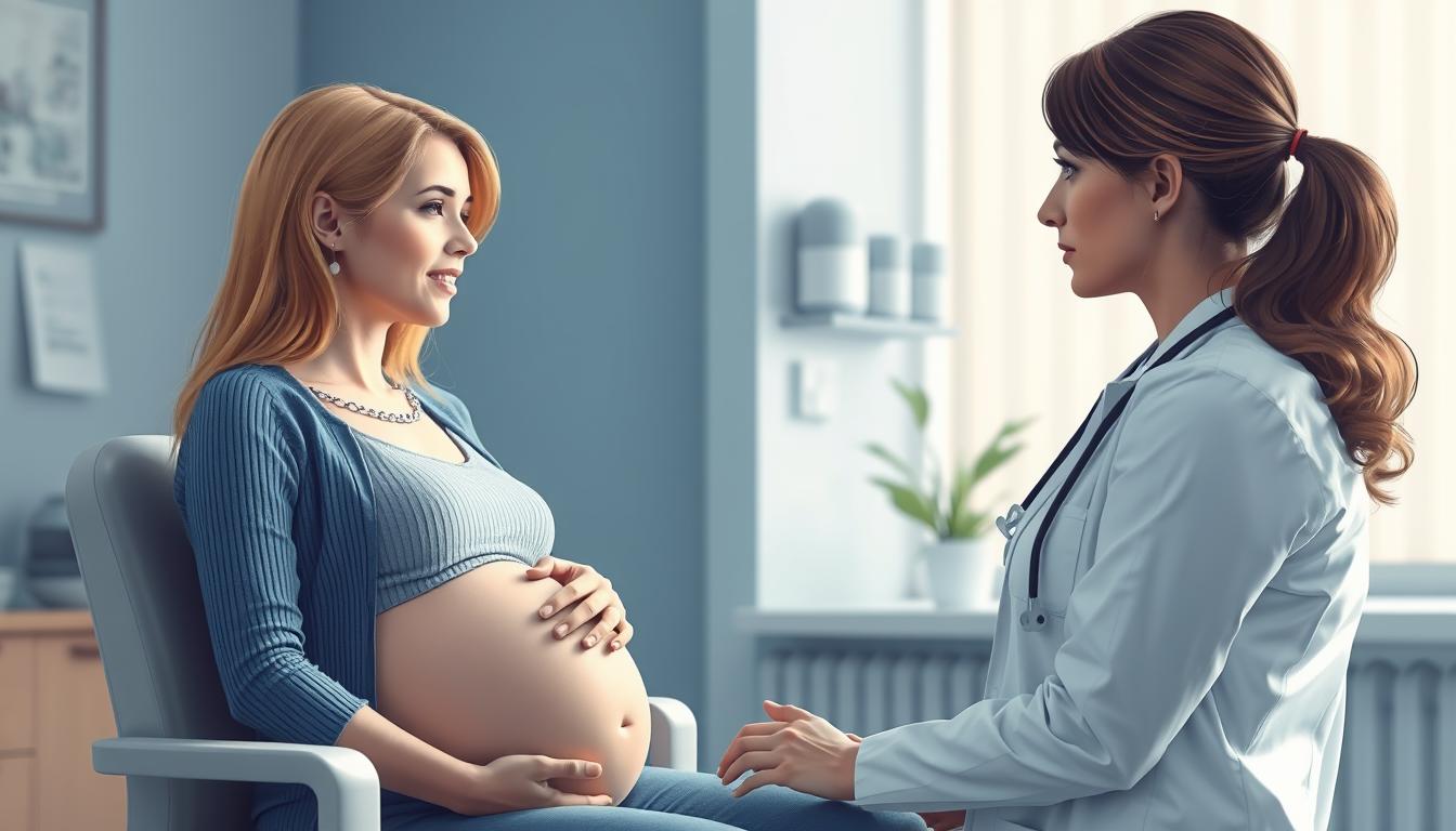 Brązowe plamienie w ciąży - kobieta w ciąży rozmawiająca z lekarzem ginekologiem