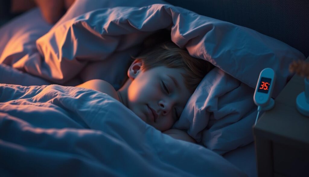 Dziecko śpiące w łóżku z niską temperaturą ciała podczas snu