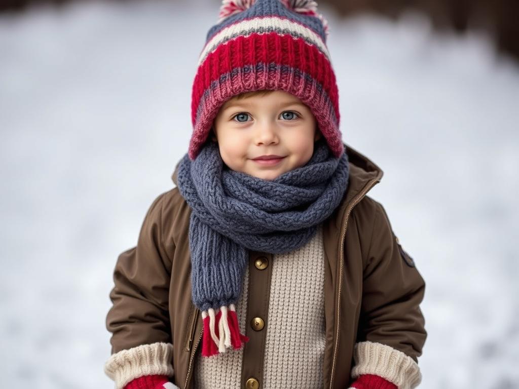 Dziecko ubrane warstwowo na zimową pogodę