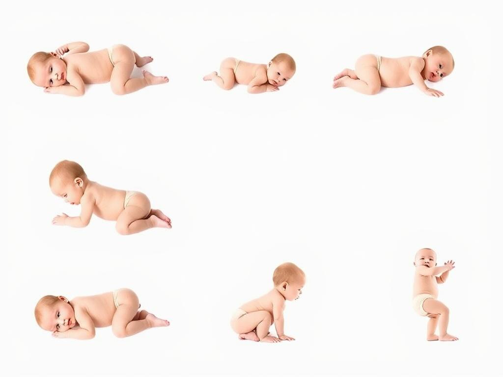 Etapy rozwoju motorycznego dziecka od leżenia do chodzenia, pokazujące rozwój dziecka rok po roku Etapy rozwoju motorycznego dziecka od leżenia do chodzenia, pokazujące rozwój dziecka rok po roku