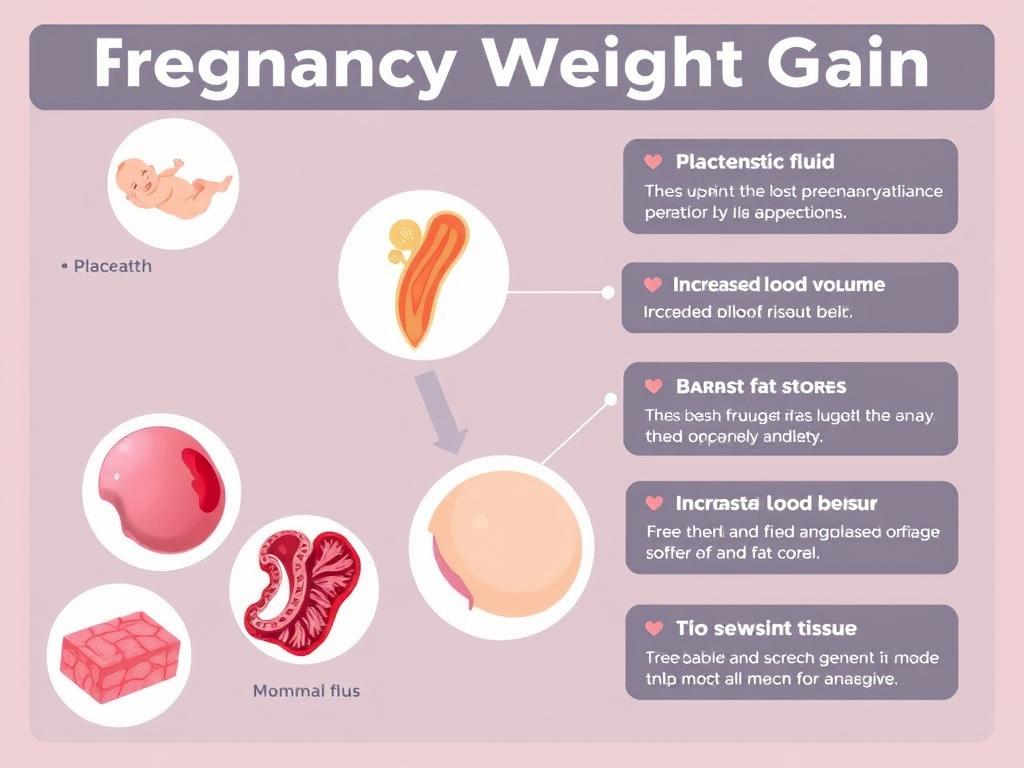 Grafika przedstawiająca składowe przyrostu masy ciała w ciąży Grafika przedstawiająca składowe przyrostu masy ciała w ciąży