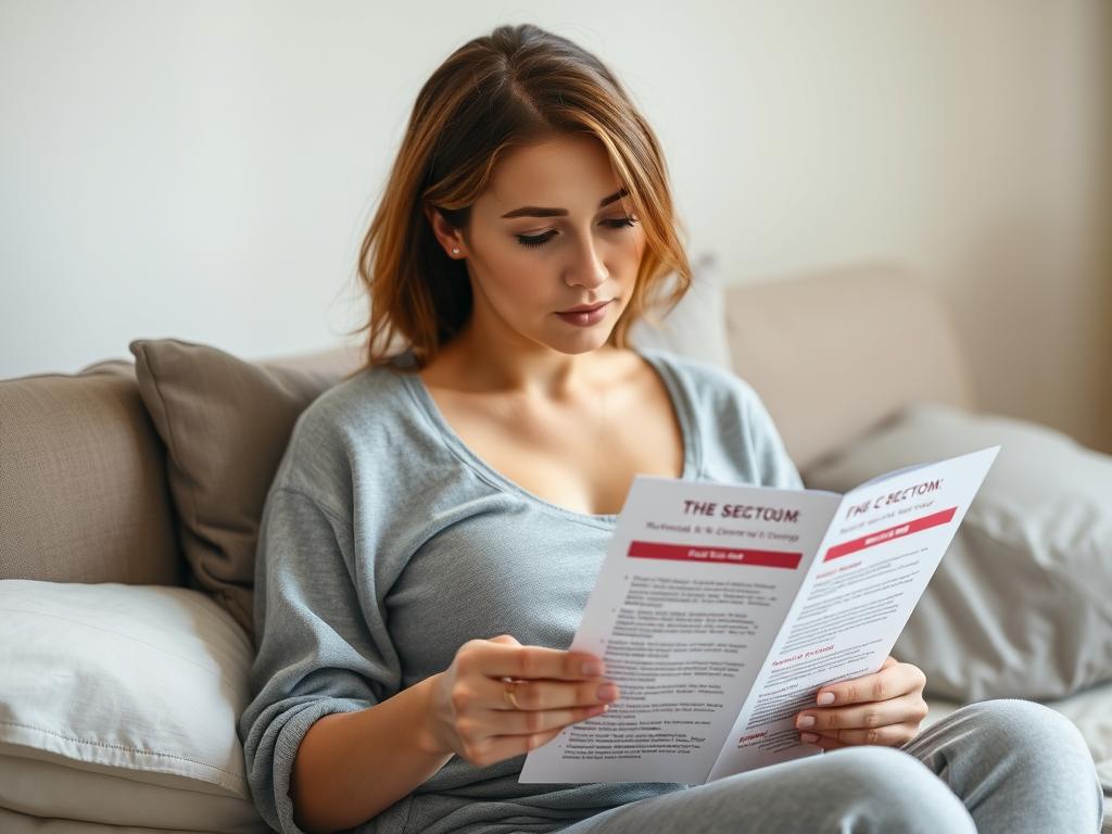 Kobieta po cesarskim cięciu obserwująca odchody połogowe Kobieta po cesarskim cięciu obserwująca odchody połogowe