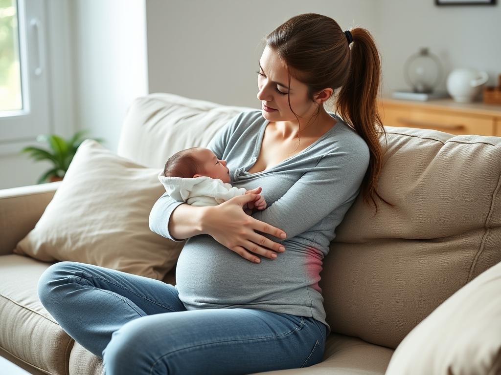Kobieta po porodzie odczuwająca ból kości ogonowej podczas siedzenia Kobieta po porodzie odczuwająca ból kości ogonowej podczas siedzenia