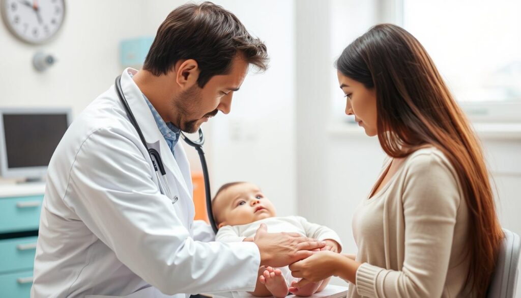 Konsultacja z pediatrą w sprawie stękającego niemowlęcia