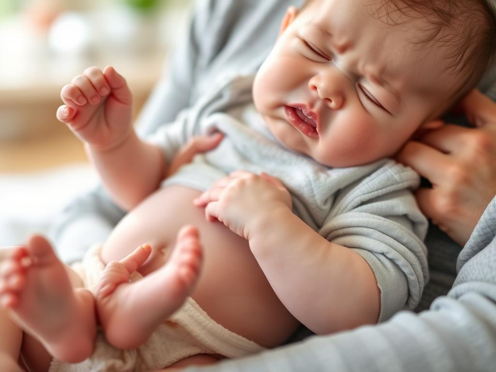 Niemowlę z kolką - dziecko z podkurczonymi nóżkami podczas histerycznego płaczu