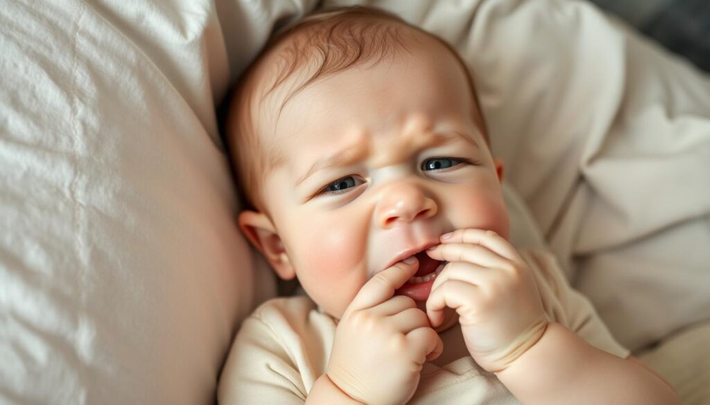 Niemowlę z objawami ząbkowania podczas regresu snu