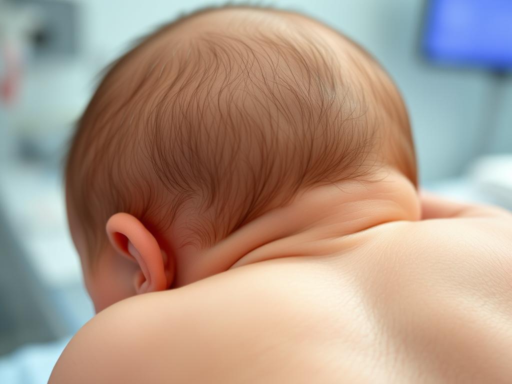 Noworodek z widocznym lanugo co to meszek płodowy na ramionach i plecach