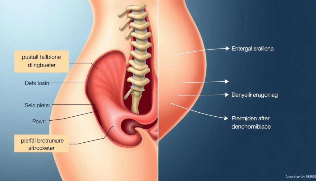 Porównanie prawidłowego i nieprawidłowego ustawienia kości ogonowej po porodzie Porównanie prawidłowego i nieprawidłowego ustawienia kości ogonowej po porodzie