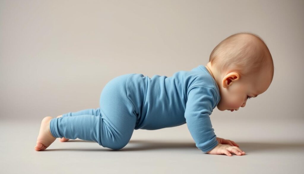 Prawidłowa pozycja czworacza u niemowlęcia - widok z boku Prawidłowa pozycja czworacza u niemowlęcia - widok z boku