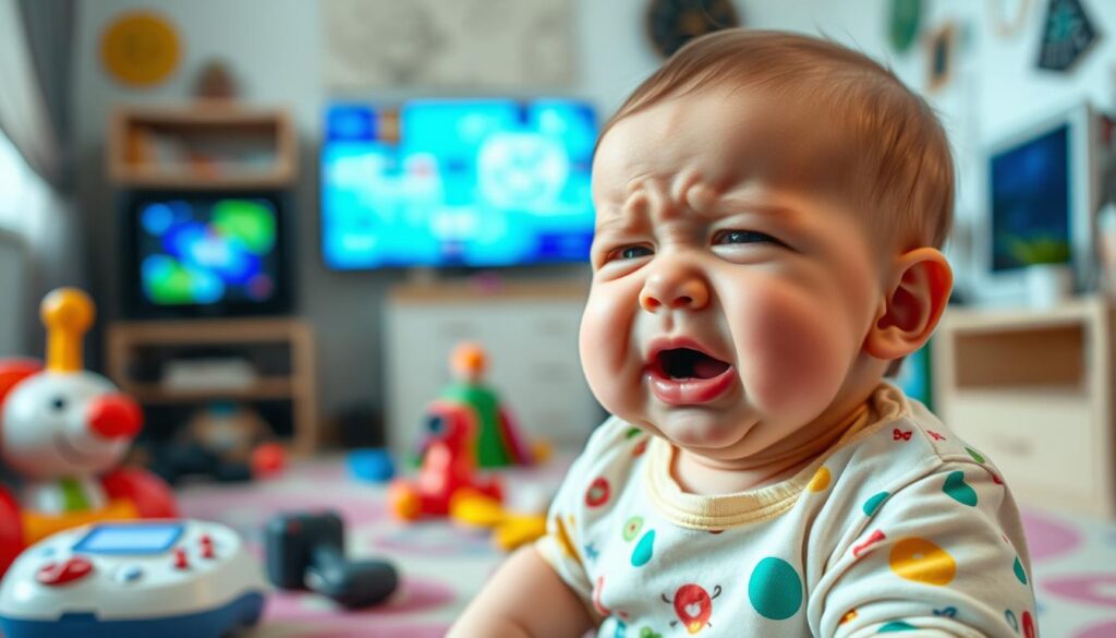 Przebodźcowane niemowlę płaczące histerycznie przed zaśnięciem