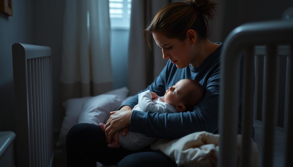 Regres snu u niemowlaka - rodzic uspokajający dziecko w nocy