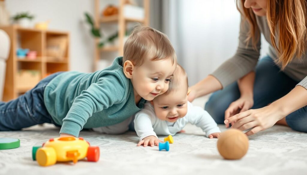 Rodzic wspierający dziecko w nauce czworakowania poprzez zabawę Rodzic wspierający dziecko w nauce czworakowania poprzez zabawę