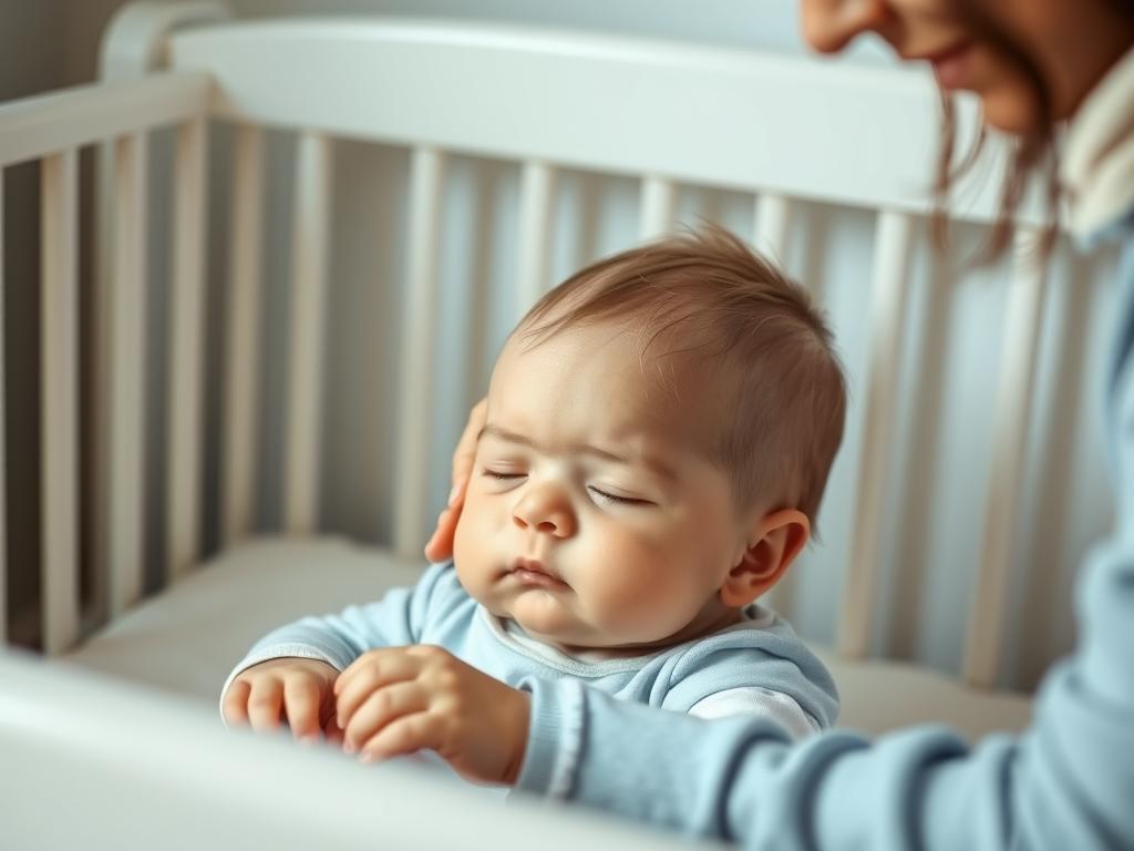 Rodzic wspierający samodzielne zasypianie niemowlaka podczas regresu snu