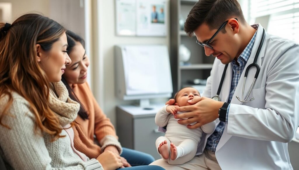 Rodzice z niemowlakiem na wizycie u pediatry Rodzice z niemowlakiem na wizycie u pediatry