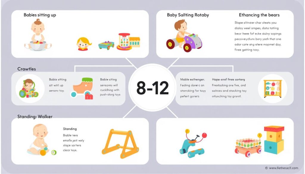 Schemat pokazujący różne etapy rozwoju dziecka i odpowiednie zabawki dla każdego etapu Schemat pokazujący różne etapy rozwoju dziecka i odpowiednie zabawki dla każdego etapu