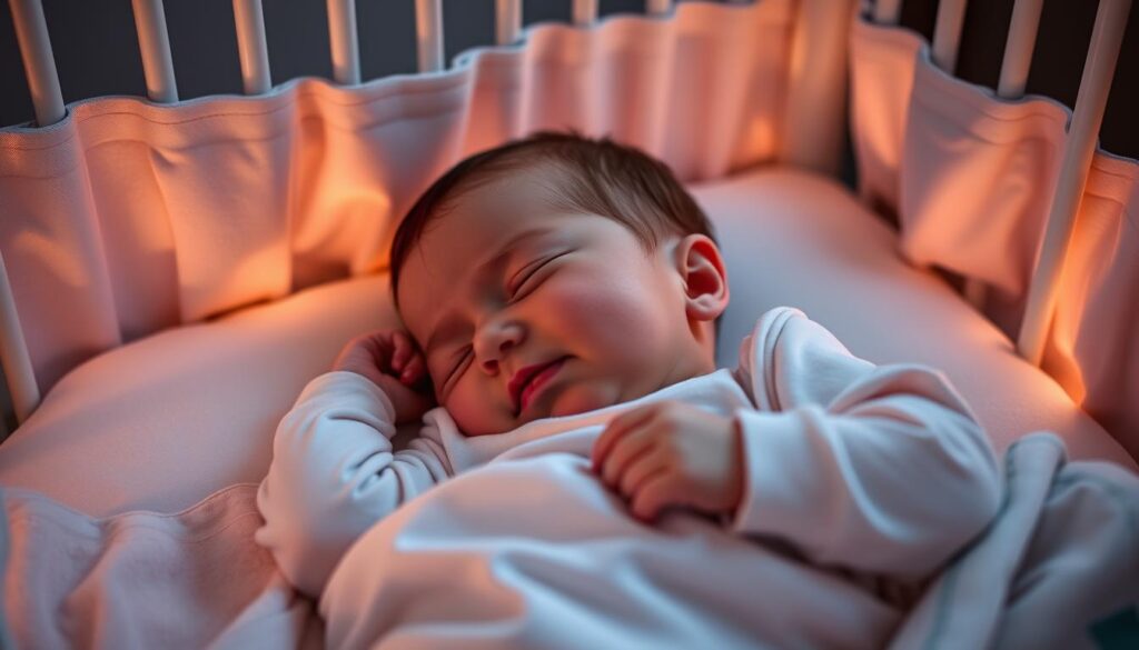 Spokojne niemowlę po uspokojeniu histerycznego płaczu przed zaśnięciem