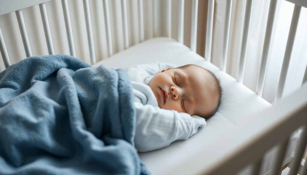 Spokojnie śpiący niemowlak po przejściu regresu snu