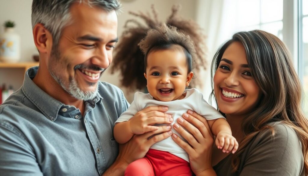 Szczęśliwe, zdrowe niemowlę z rodzicami Szczęśliwe, zdrowe niemowlę z rodzicami