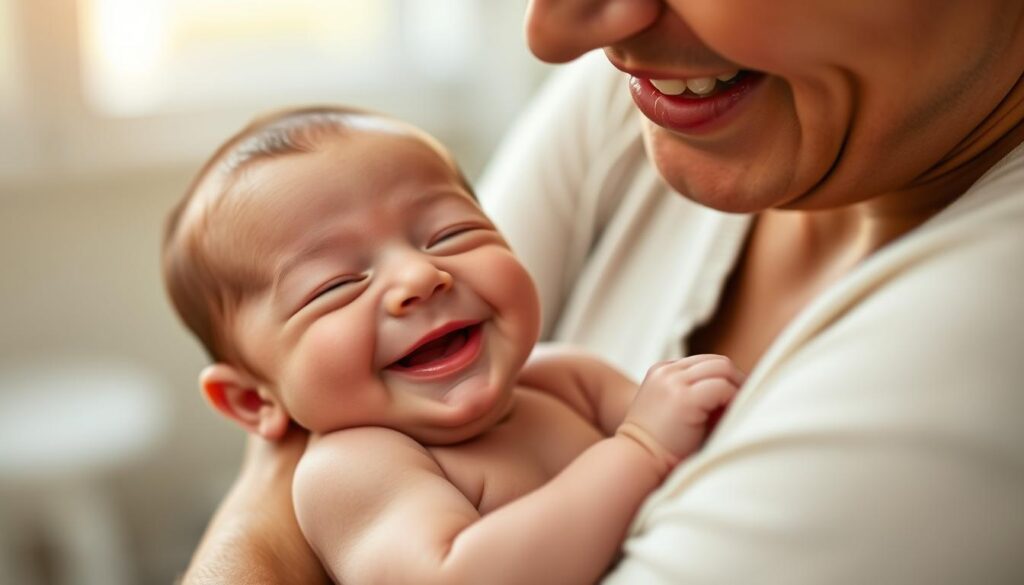 Szczęśliwy noworodek z pozostałościami lanugo co to na ramionach Szczęśliwy noworodek z pozostałościami lanugo co to na ramionach