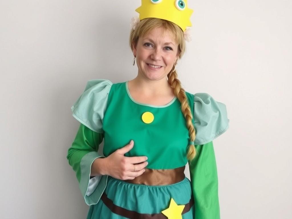 Dorosły w prostym przebraniu DIY za postać z bajki