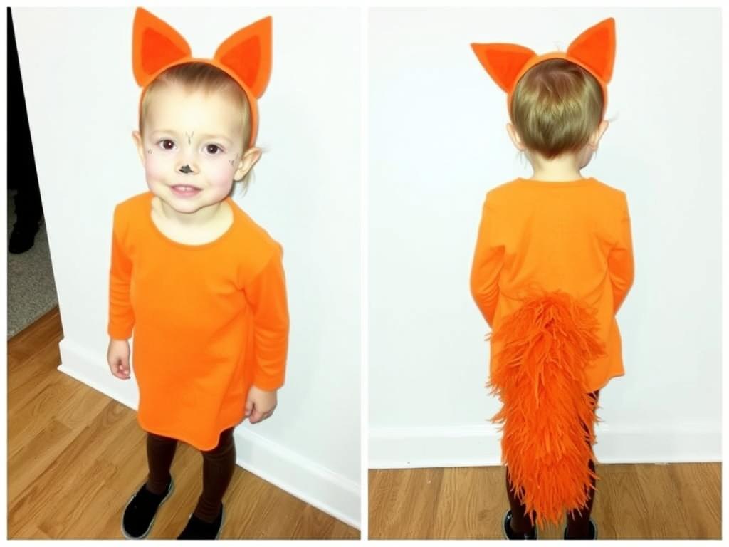Dziecko w przebraniu za lisa wykonanym metodą DIY