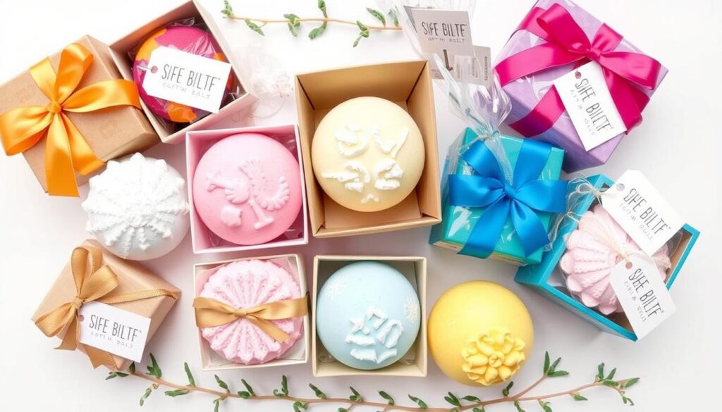 Elegancko zapakowane kule do kąpieli DIY jako prezent