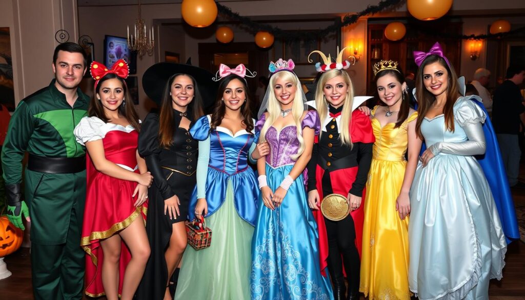 Grupa osób w kostiumach postaci z bajek Disney DIY na Halloween