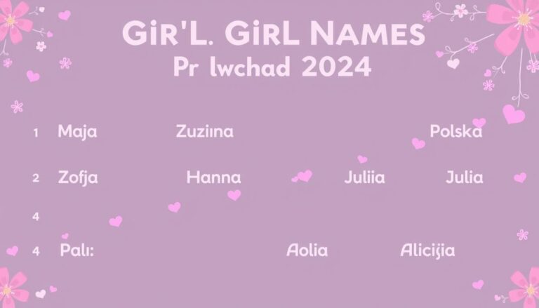 Infografika przedstawiająca najpopularniejsze imiona dla dziewczynek w 2025 roku, z Mają, Zofią i Zuzanną na czele listy