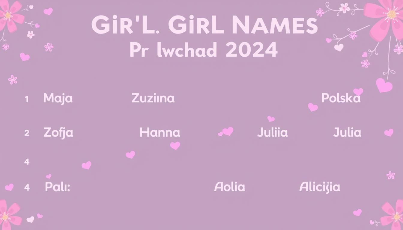 Infografika przedstawiająca najpopularniejsze imiona dla dziewczynek w 2025 roku, z Mają, Zofią i Zuzanną na czele listy