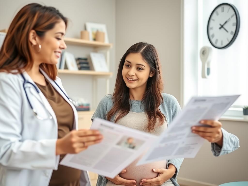 Kobieta w ciąży konsultująca się z lekarzem ginekologiem Kobieta w ciąży konsultująca się z lekarzem ginekologiem