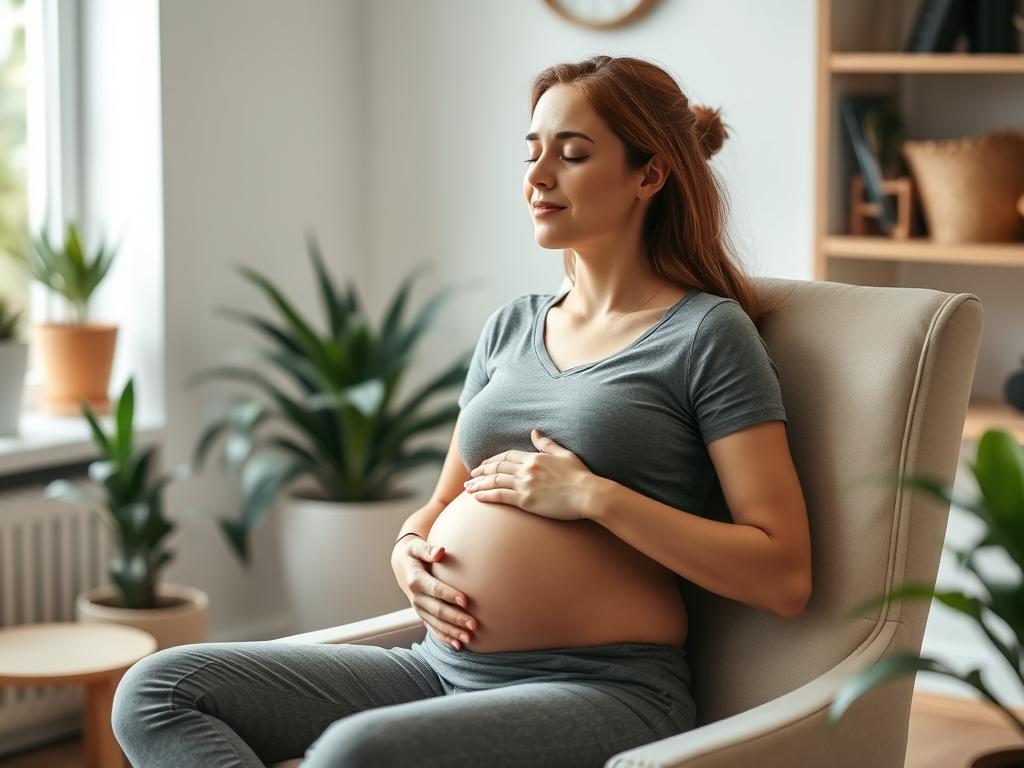 Kobieta w ciąży praktykująca techniki relaksacyjne Kobieta w ciąży praktykująca techniki relaksacyjne