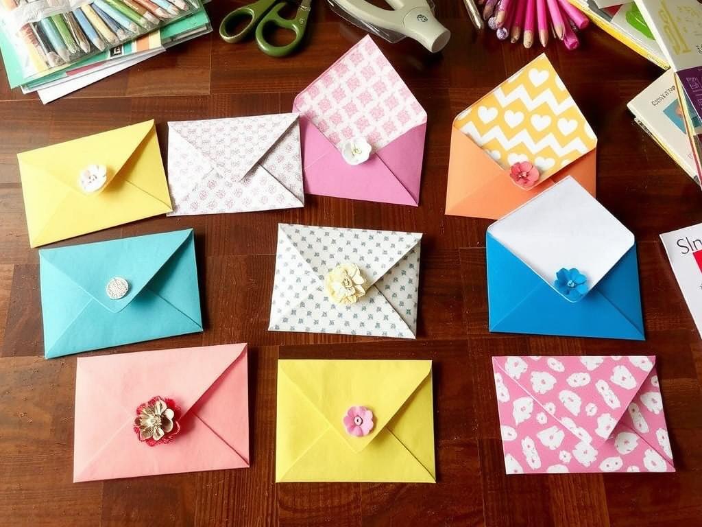 Koperty DIY z kolorowego papieru w różnych wzorach