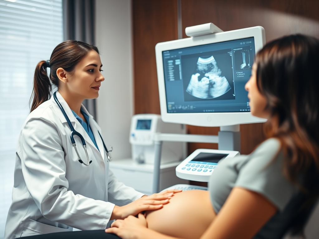 Lekarz wykonujący badanie USG ciężarnej kobiecie Lekarz wykonujący badanie USG ciężarnej kobiecie