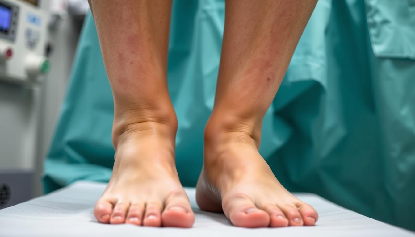 Opuchnięte nogi po cesarce - widoczny obrzęk w okolicy kostek