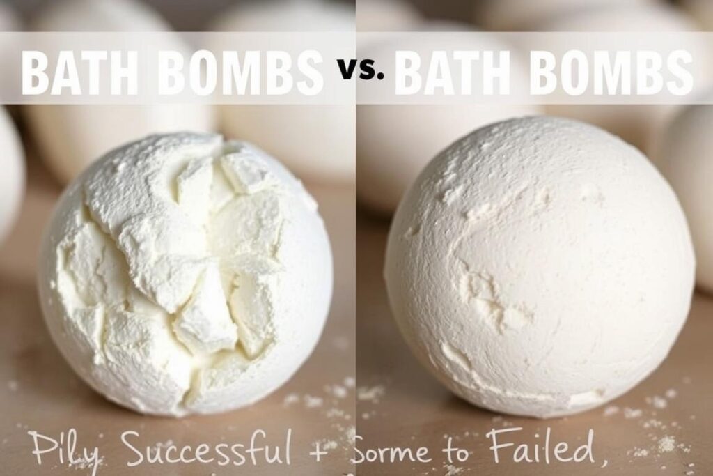 Popękane i nieudane kule do kąpieli DIY obok idealnie wykonanych