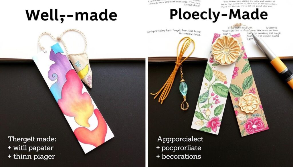 Porównanie dobrze i źle wykonanych zakładek do książki DIY