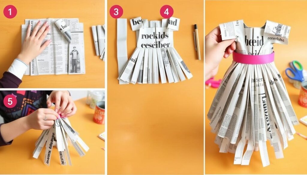 Proces tworzenia sukienki z gazety - strój ekologiczny dla dziewczynki Proces tworzenia sukienki z gazety - strój ekologiczny dla dziewczynki