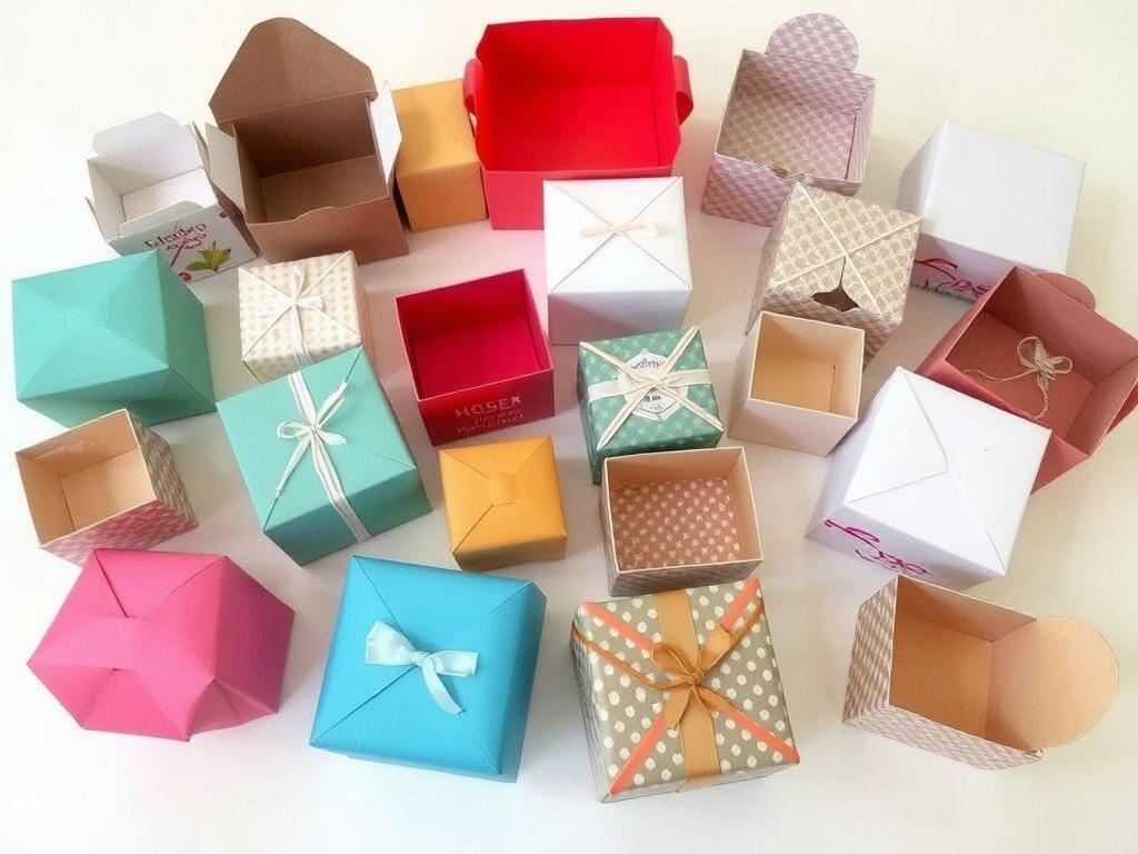 Pudełka DIY z papieru w różnych kształtach i kolorach