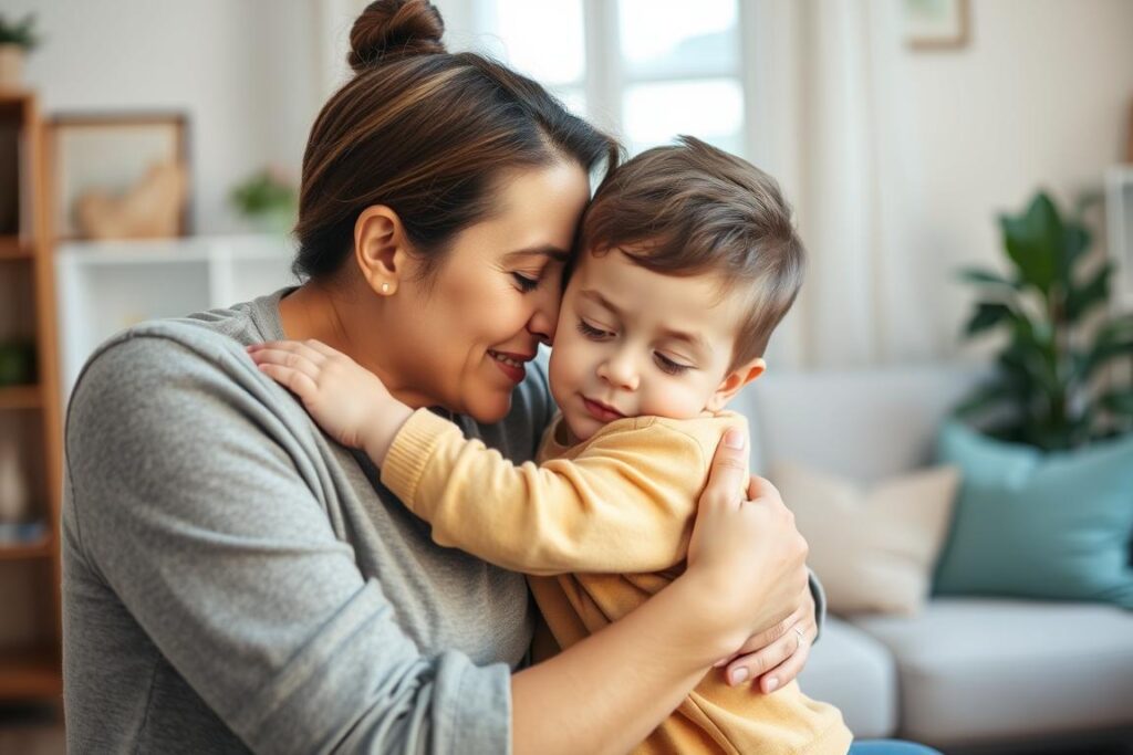 Rodzic przytulający dziecko i mówiący kocham cię - poczucie bezpieczeństwa