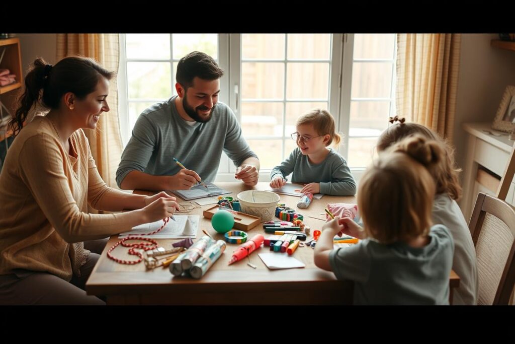 Rodzina tworząca projekty DIY razem