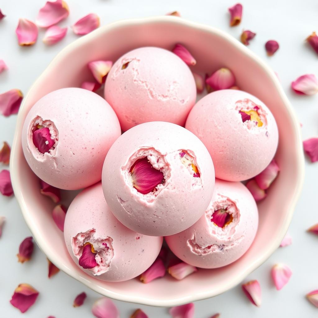 Różowe kule do kąpieli DIY z płatkami róż