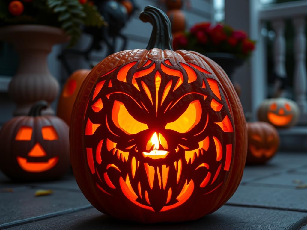 Rzeźbiona dynia z wzorem na Halloween DIY