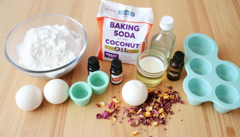 Składniki do przygotowania kul do kąpieli DIY: soda oczyszczona, kwasek cytrynowy, oleje i olejki eteryczne