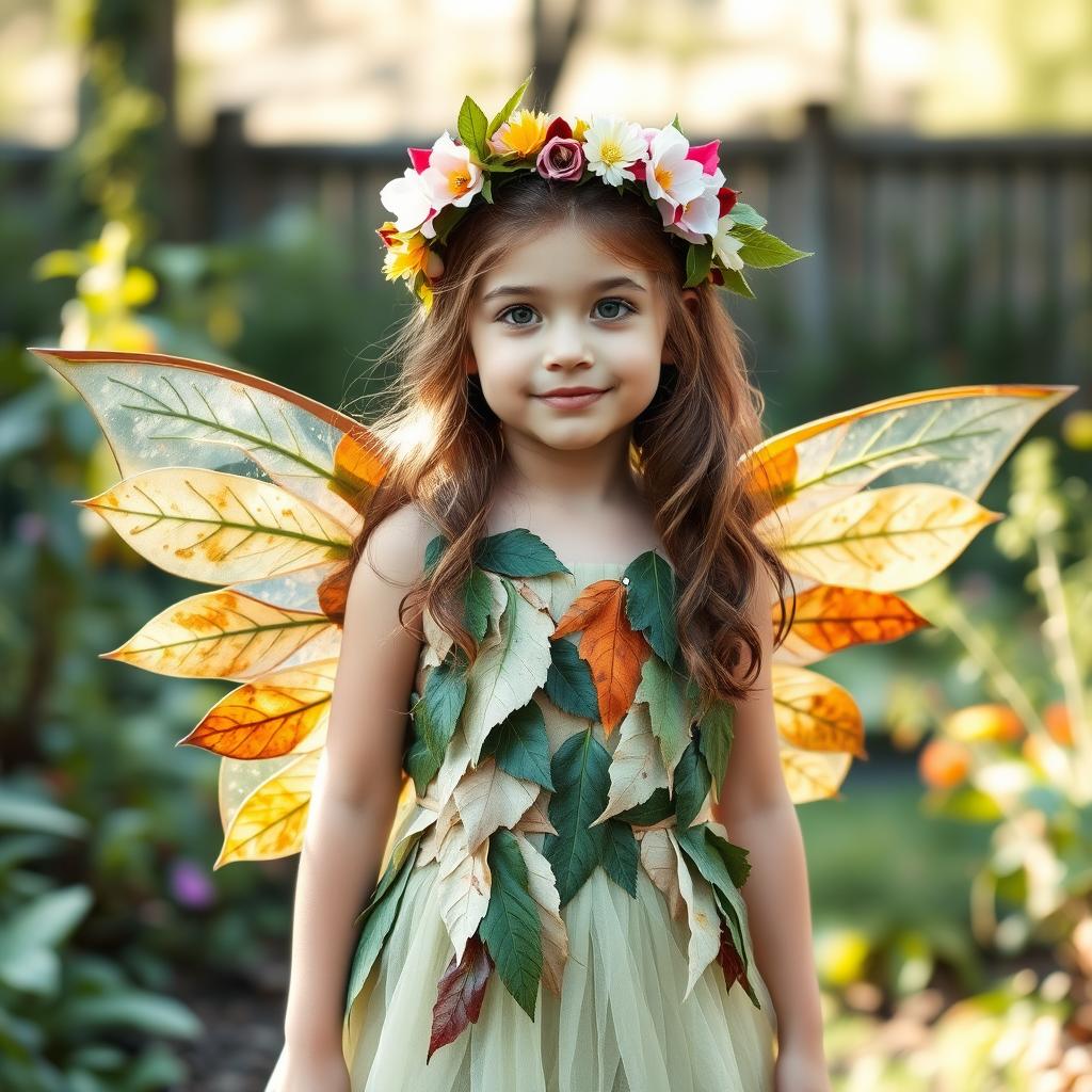 Strój ekologiczny dla dziewczynki - wróżka z liści i papieru Strój ekologiczny dla dziewczynki - wróżka z liści i papieru