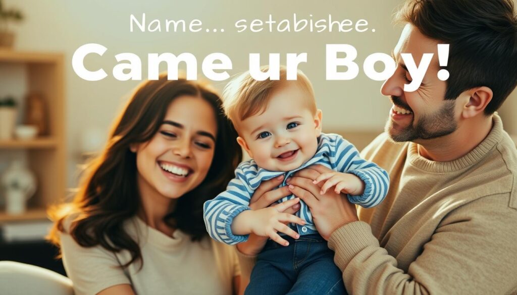 Szczęśliwa rodzina z małym chłopcem, symbolizująca zakończenie procesu wyboru imienia Szczęśliwa rodzina z małym chłopcem, symbolizująca zakończenie procesu wyboru imienia