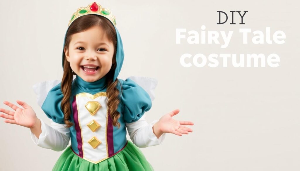 Szczęśliwe dziecko w samodzielnie wykonanym przebraniu za postać z bajki