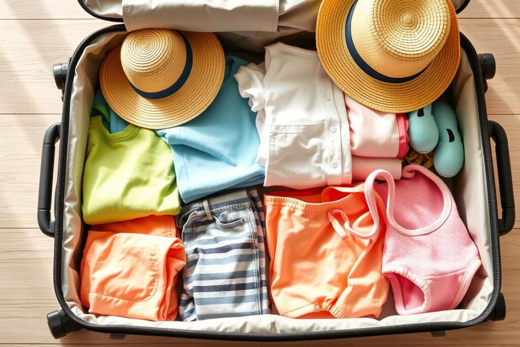 Ubrania dla dziecka spakowane na wakacje za granicę - lekkie, przewiewne rzeczy